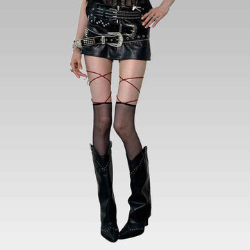 Scarlet Temptation Criss-Cross Thigh High Stockings