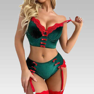 Christmas Festive Velvet Holiday Lingerie Set