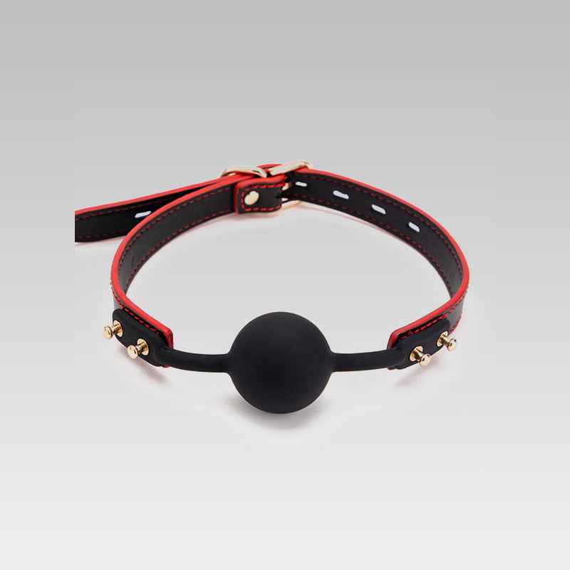 Leather Restraints Silicone Ball Mouth Plug for Sex(Black/Black and Red)