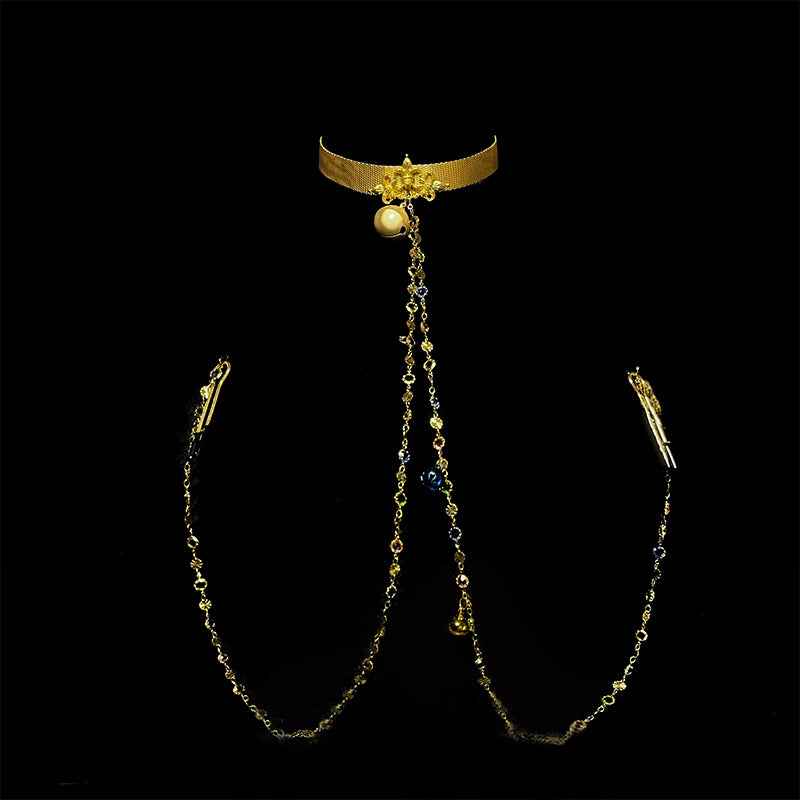 BDSM Golden Nipple Clamps & Collar Set