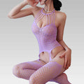 Alluring Lavender Strappy Fishnet Bodystocking