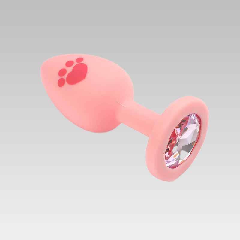 Cute Paw Print Silicone Butt Plug with Gem Base – Pink & Blue