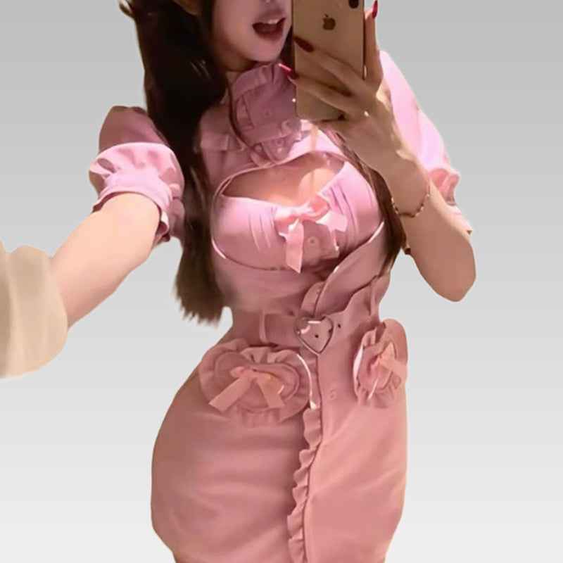 Sweetheart Pink Heart-Buckle Uniform