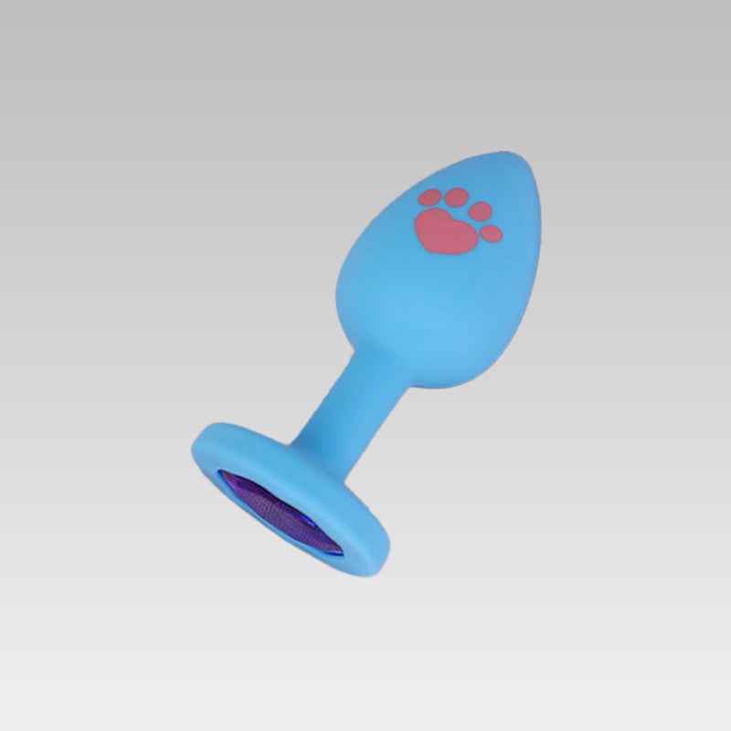 Cute Paw Print Silicone Butt Plug with Gem Base – Pink & Blue