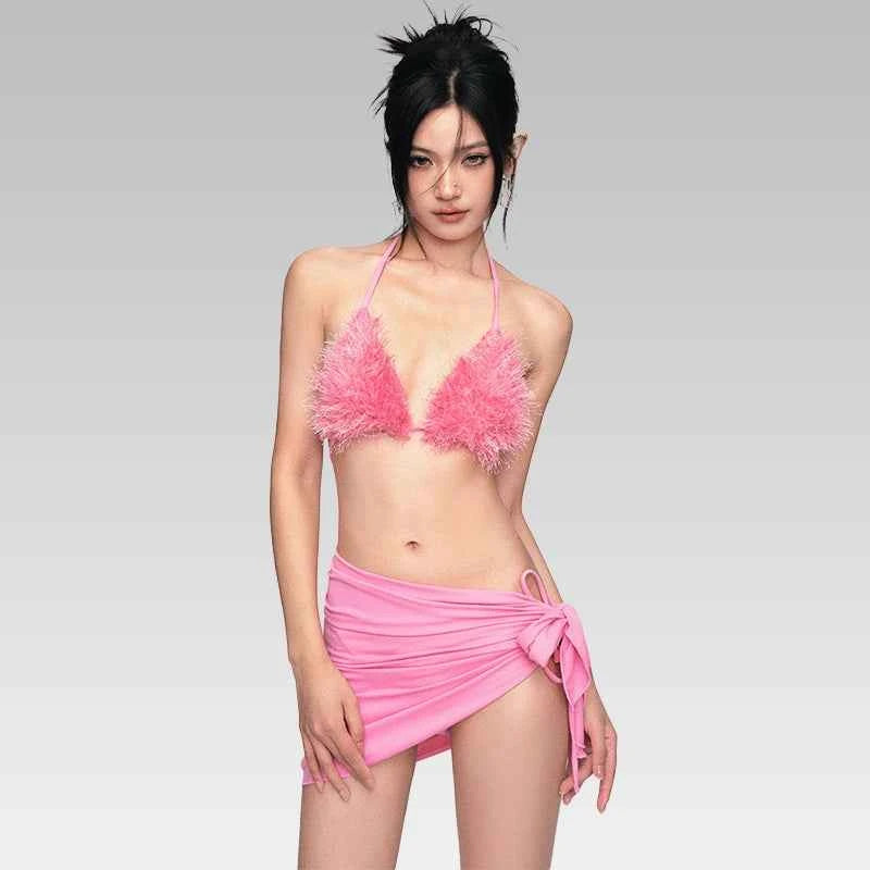 Pink Lace Triangle Bikini Set