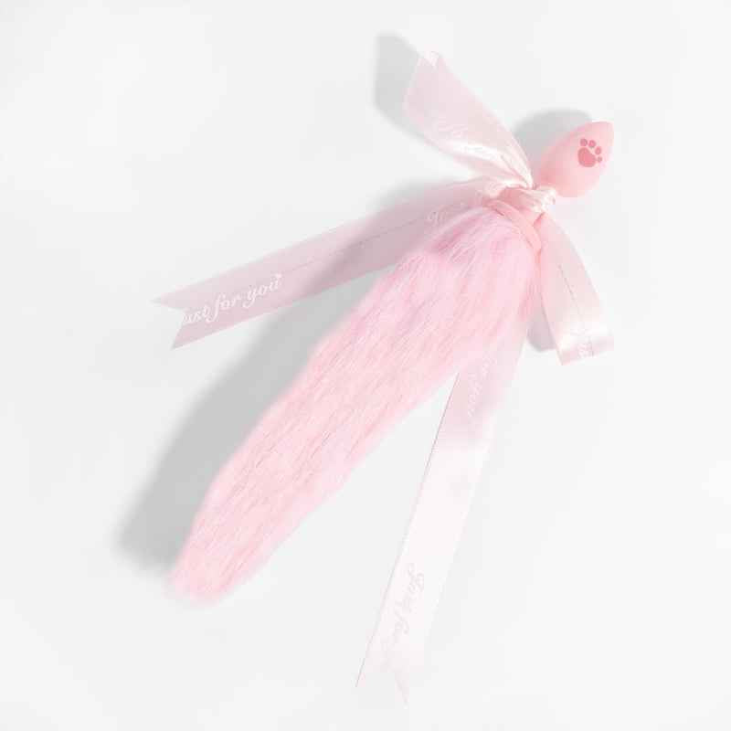 Cute Paw Print Silicone Butt Plug with Fluffy Faux Fur Tail – White & Pink