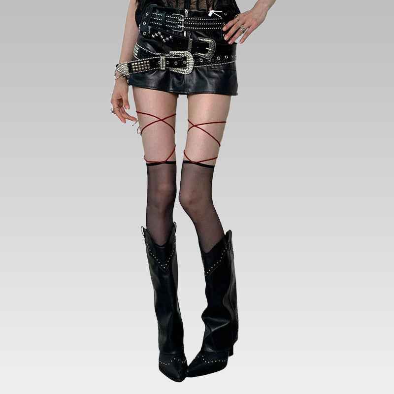 Rebel Noir Studded Garter Stockings