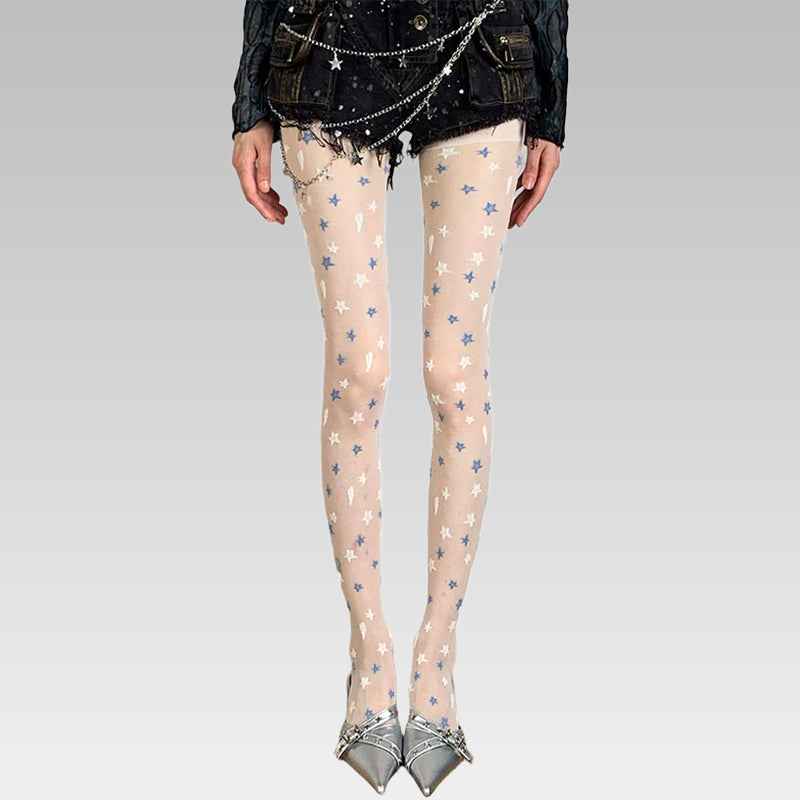 Sexy Punk Distressed Star Sheer Stockings
