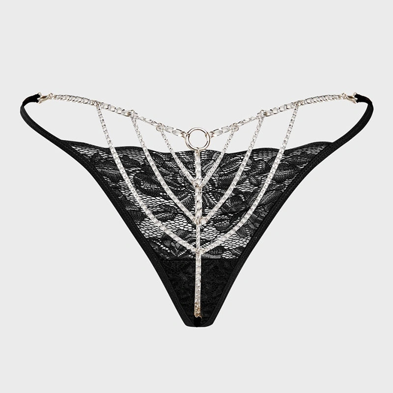 black-chain-lace-thong-front-view