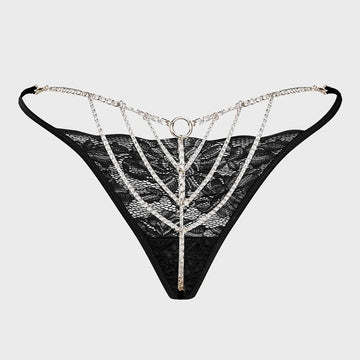 black-chain-lace-thong-front-view