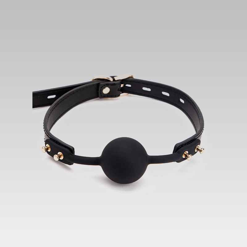Leather Restraints Silicone Ball Mouth Plug for Sex(Black/Black and Red)