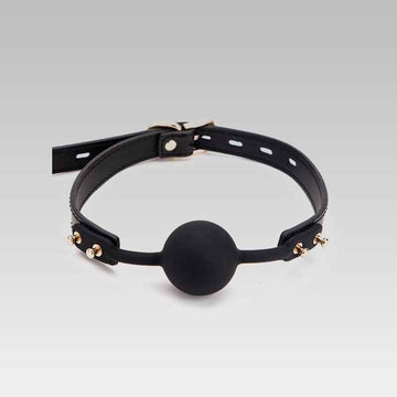 Leather Restraints Silicone Ball Mouth Plug for Sex(Black/Black and Red)