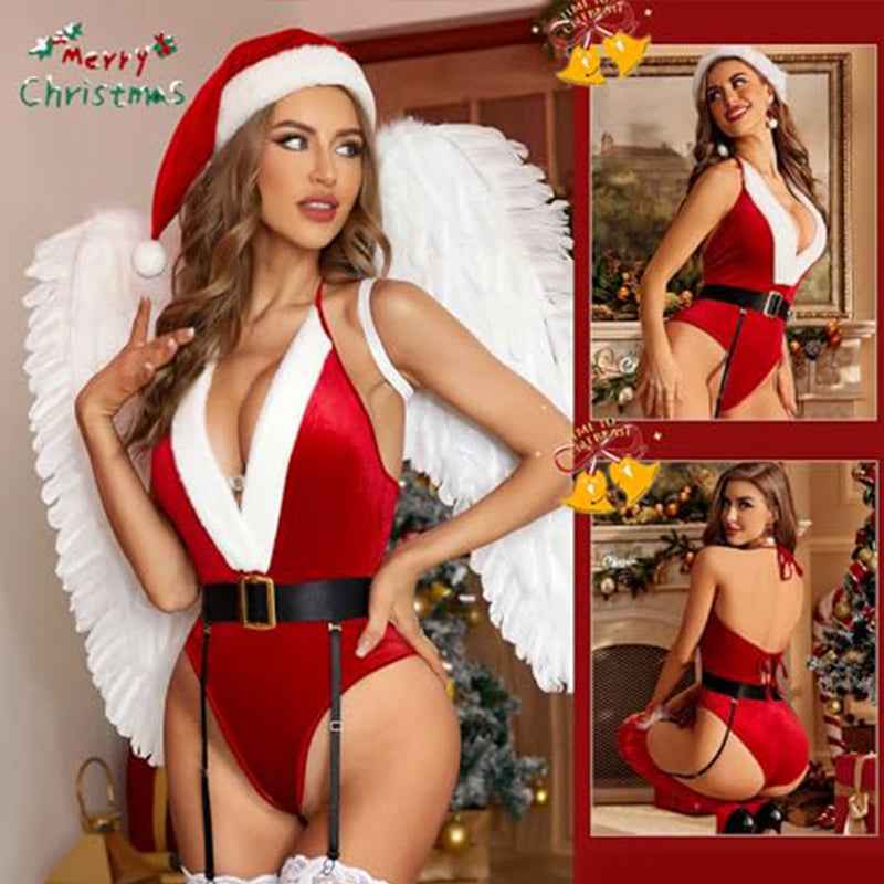 Sexy Christmas Red Teddy Bodysuit