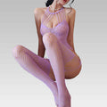 Alluring Lavender Strappy Fishnet Bodystocking