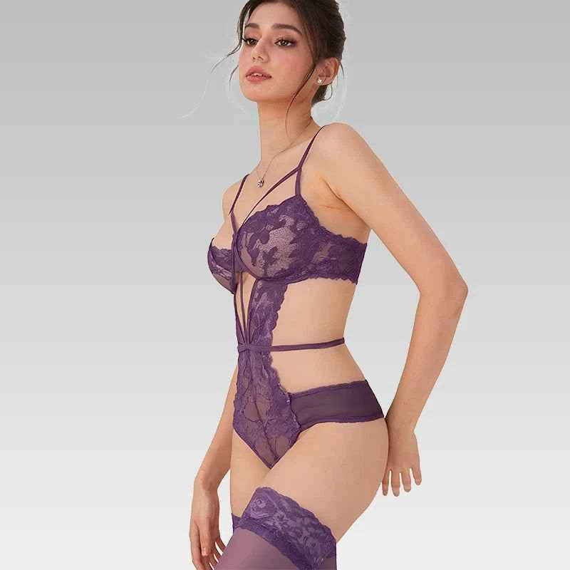 Purple Lace Cut-Out Bodysuit