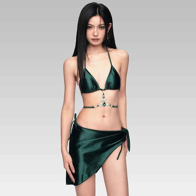 Emerald Green Satin Bikini Set