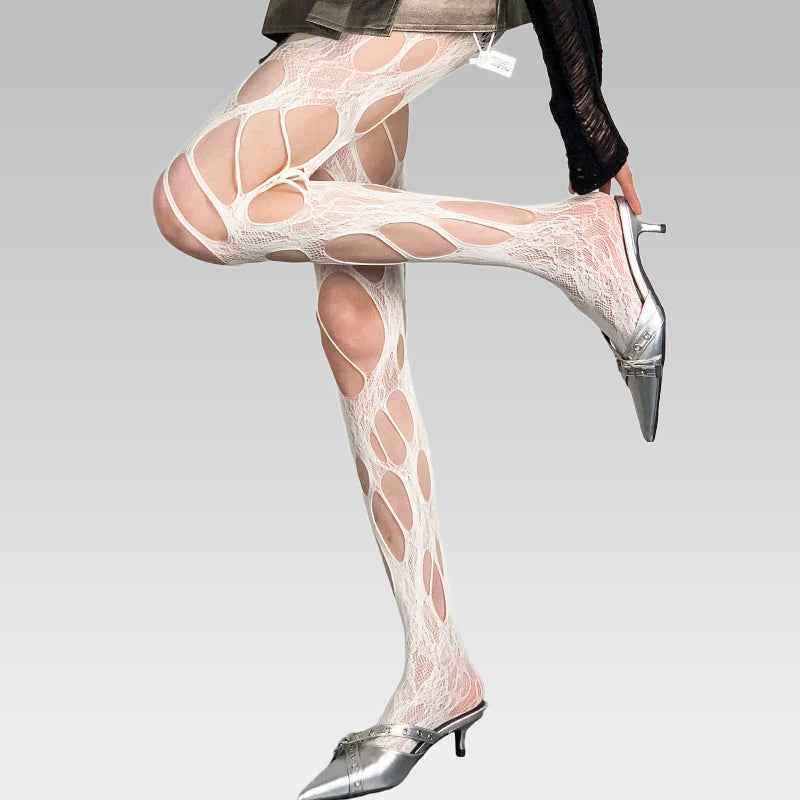 Sexy Punk Distressed Star Sheer Stockings