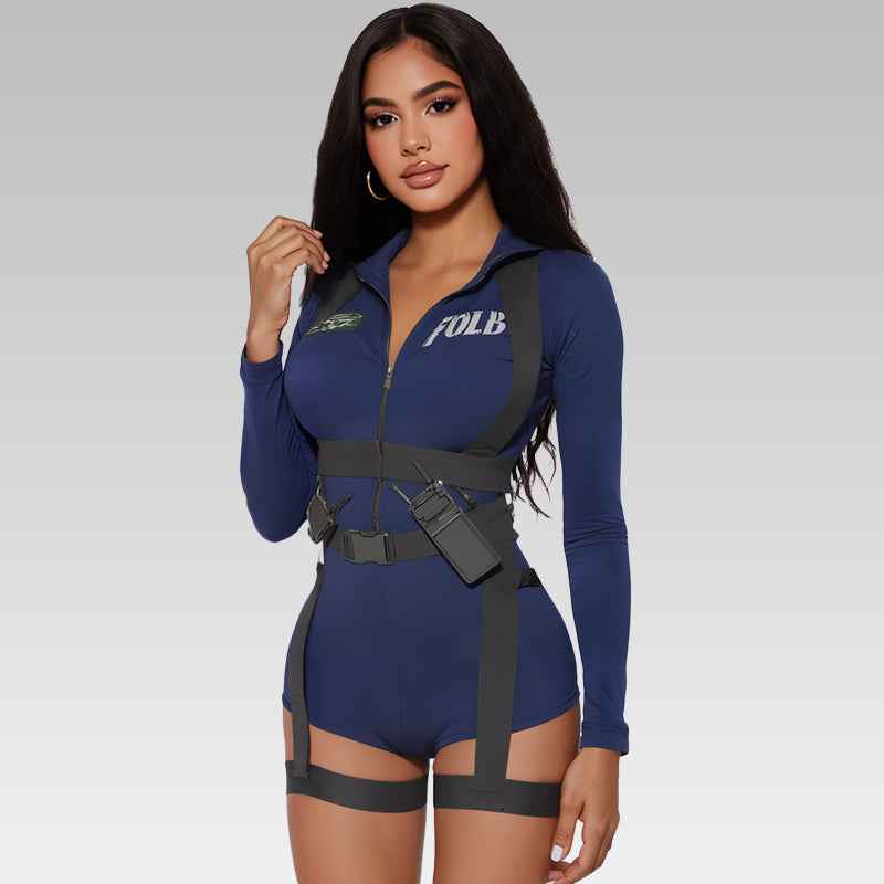 Sexy Blue Police Officer Bodysuit