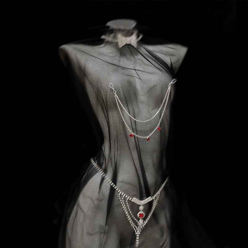 BDSM Silver Nipple Chain & G-String Set
