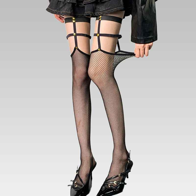 Rebel Noir Studded Garter Stockings