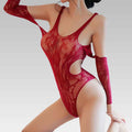 Red Lace Cutout Bodystocking