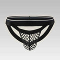 Black men’s mesh pouch thong underwear front view