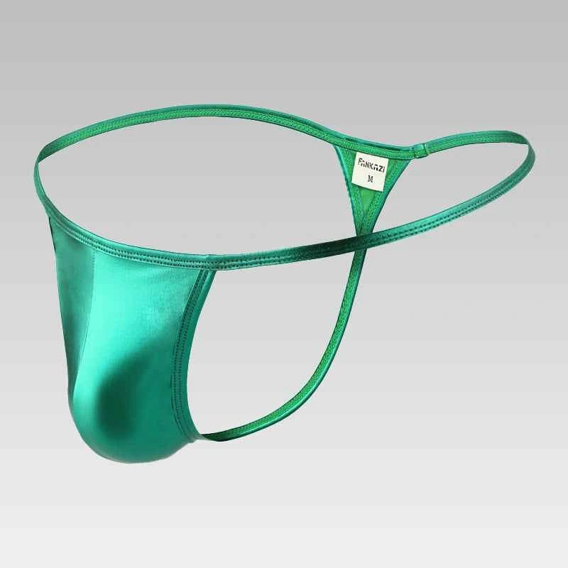 Malemodelwearinggreenthongsideview