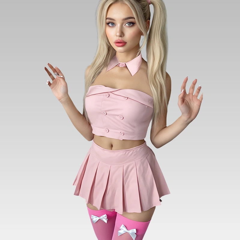 Pink Uniform Temptation Schoolgirl Cosplay Set