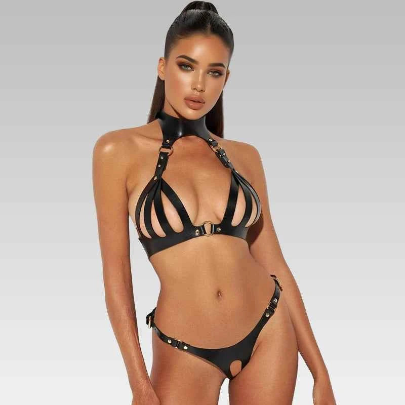 black-strappy-harness-lingerie-set-front-view