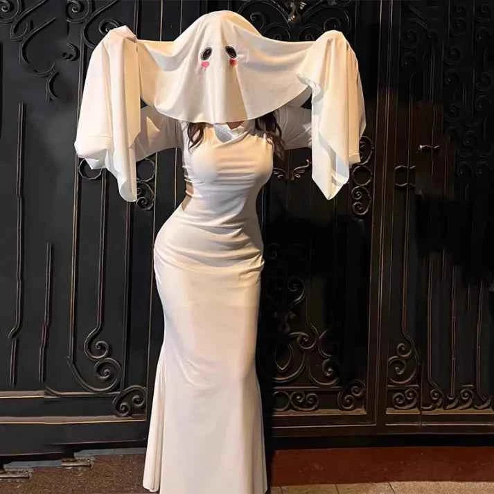 Cosplay Ghost Backless Dress With Mask