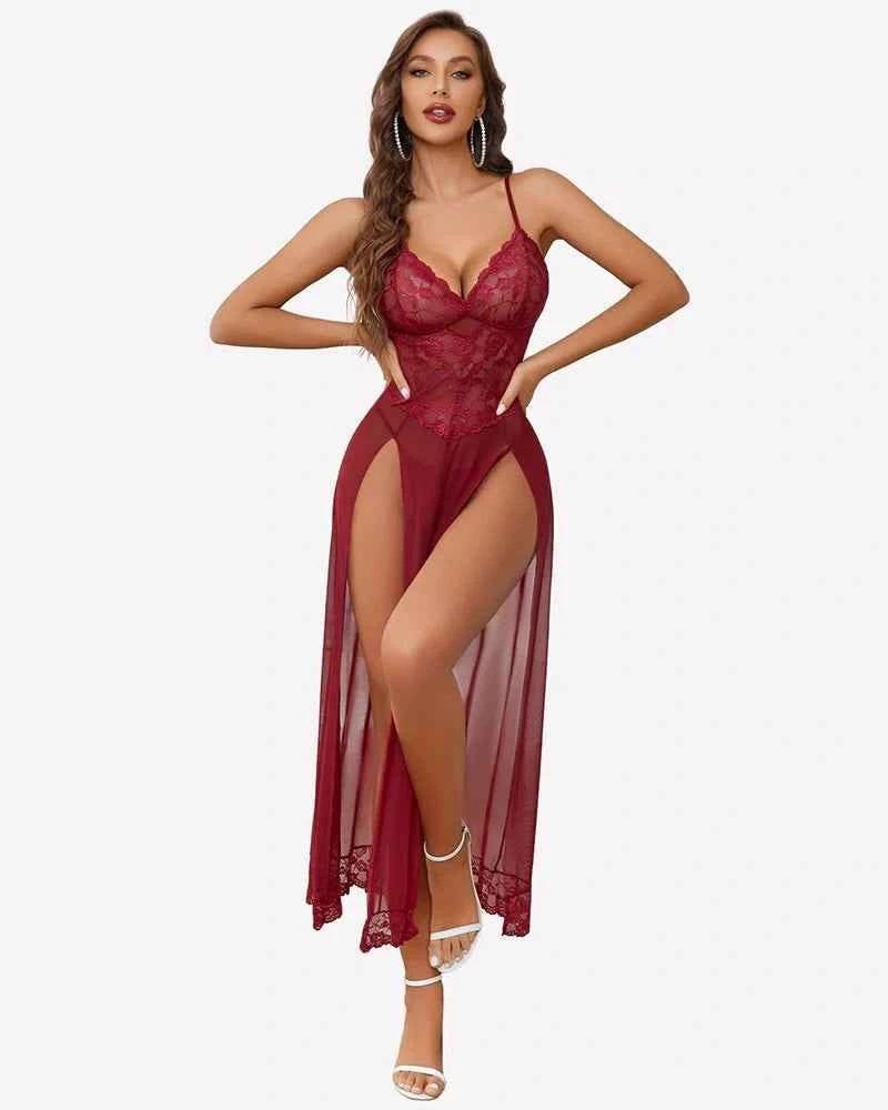 Long Lace Side Split Night Gowns