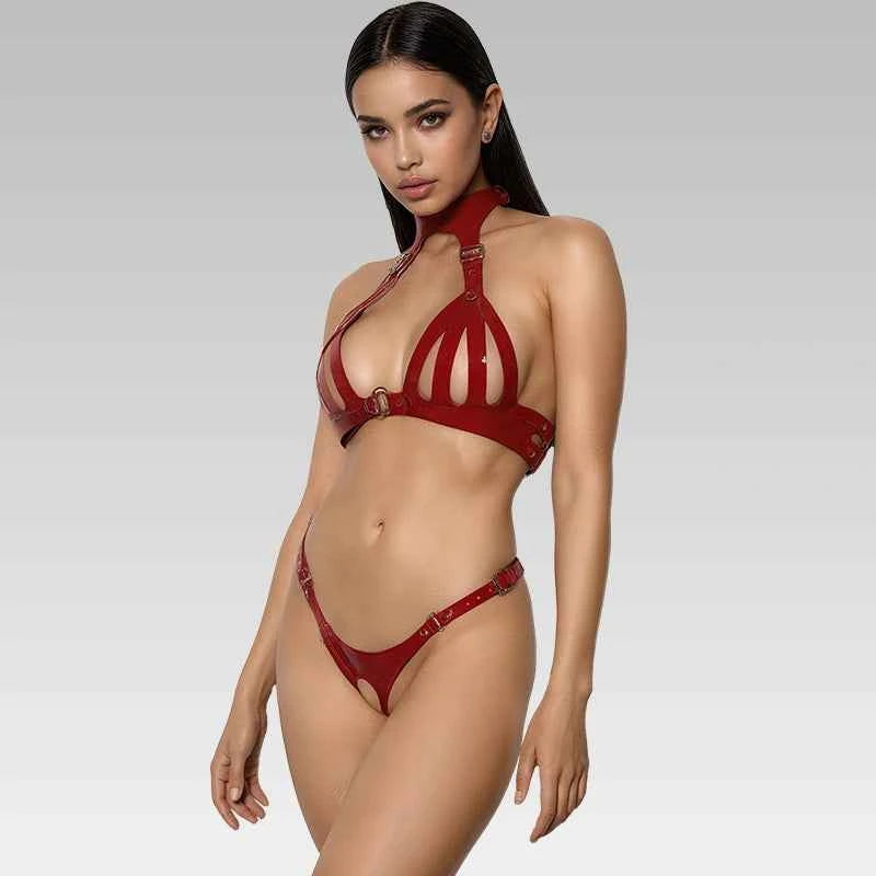 red-halter-harness-lingerie-set-side-view