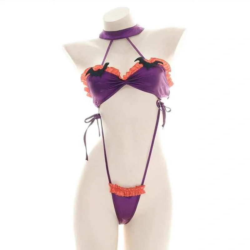 Ruffled Bat Halloween Monokini Set