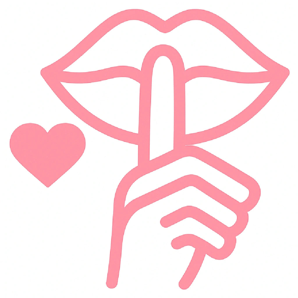 Sexy secret lingerie icon with lips and finger showing discreet intimate wear
